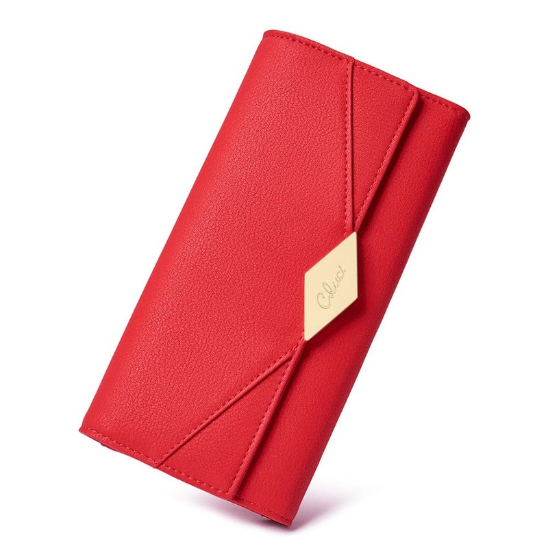 CLUCI Women Wallet Soft Leather Designer Trifold Multi Card Organizer Lady Clutch Red - Image 1